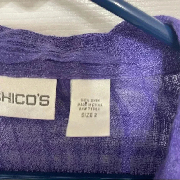 Beautiful Chico’s Sheer Purple Blouse Button Down Three-Quarter Length Sleeves - Picture 5 of 13